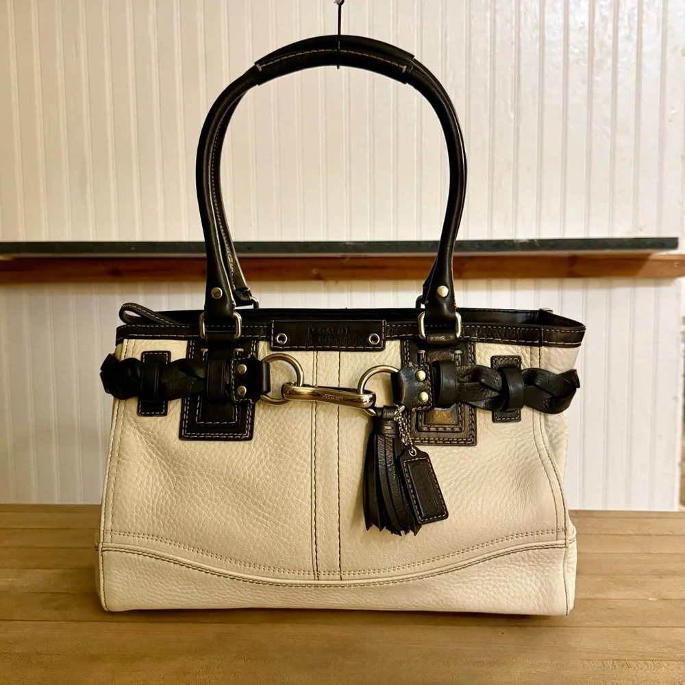Coach Cream and Black Leather Satchel